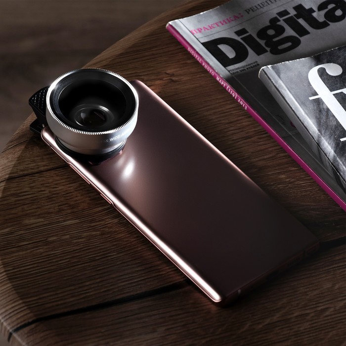 Широкоугольный макрообъектив-линза для телефона 2 в 1, 0.45Х, 37 мм, серебристый